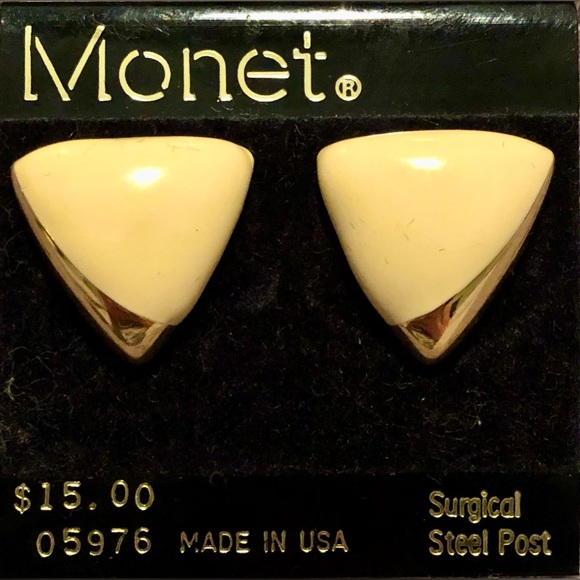 Monet Cream & Gold Toned Earrings - Picture 1 of 3